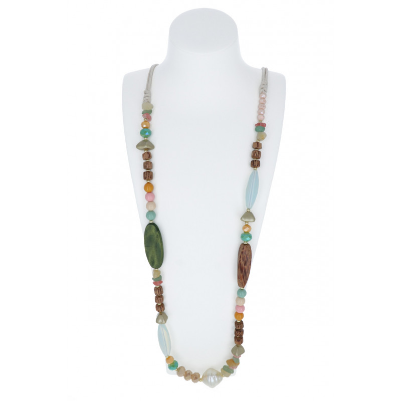 NECKLACE MULTI BEADS, WOOD BEADS AND RESIN