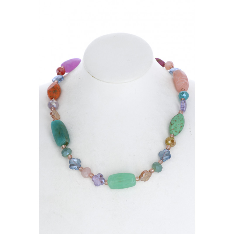 NECKLACE WITH MULTI BEADS AND STONES