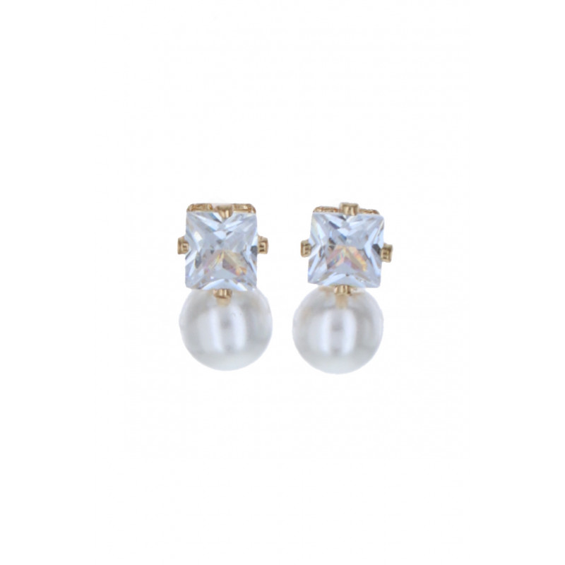 EARRINGS PEARL PENDANT AND RHINESTONES