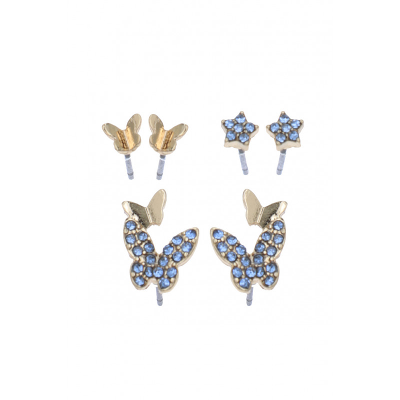 SET: 3 EARRINGS BUTTERFLY SHAPE, STARS AND STRASS