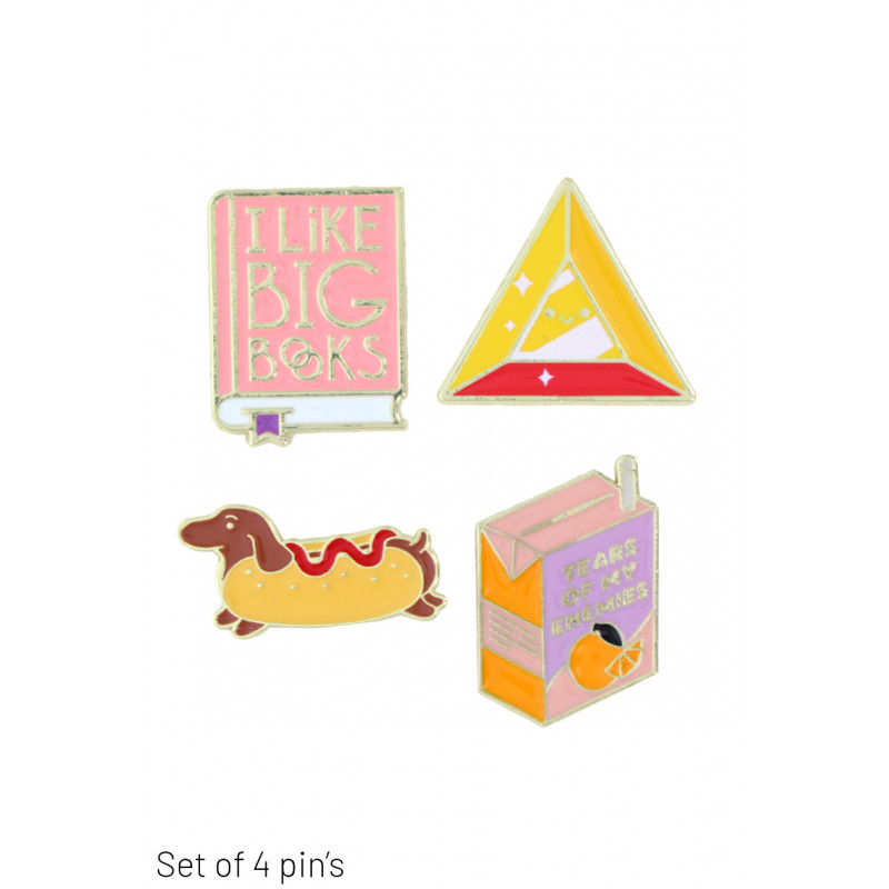 SET OF 4 PINS WITH DOG, MESSAGE