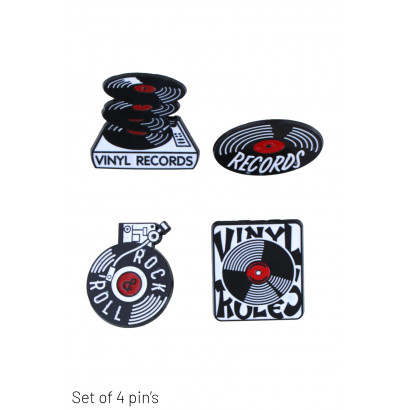 SET OF 4 PINS WITH VINYL RECORD