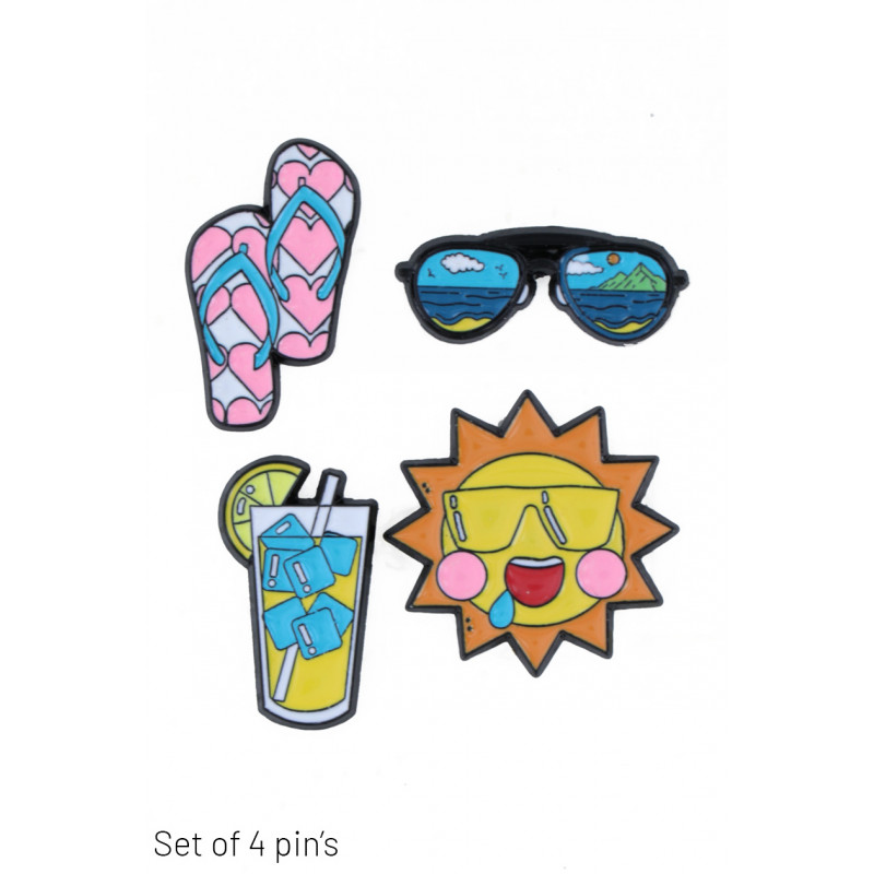 SET OF 4 PINS WITH SUN EN SUNGLASSES