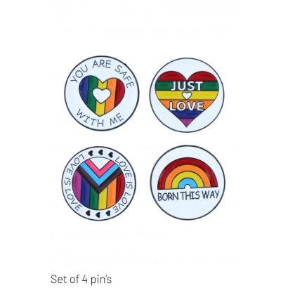 SET OF 4 PINS WITH RAINBOW, LOVE MESSAGES