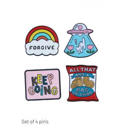 SET OF 4 PINS WITH RAINBOW, MESSAGES