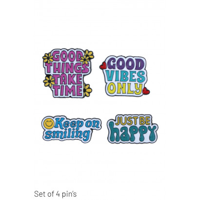 SET OF 4 PINS WITH MESSAGES WITH FLOWERS