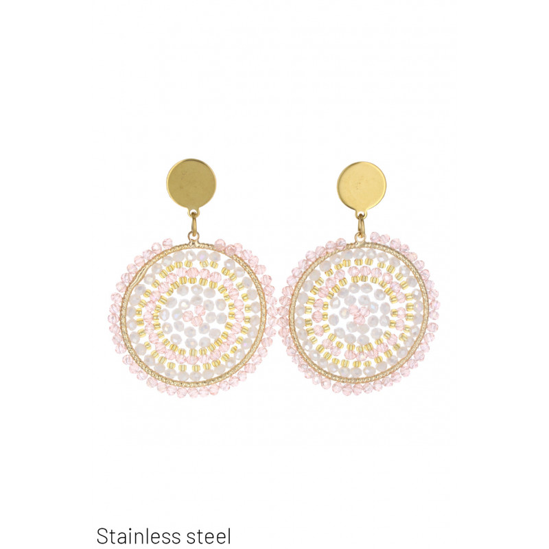 BOUCLES D'OREILLES ACIER FORME RONDE, PETITES PERL