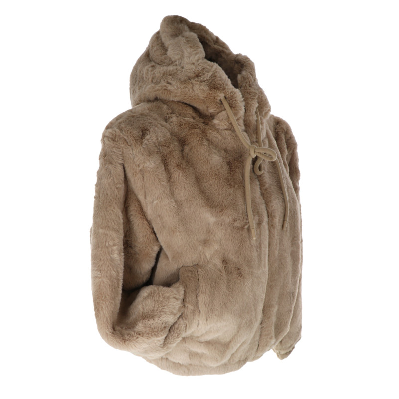 CHAQUETA PIEL SINTÉTICA CON GORRA Y BOLSILLOS