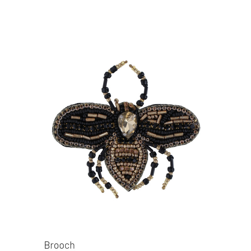 BROCHE CON ABEJAS, PERLAS Y BORDADO