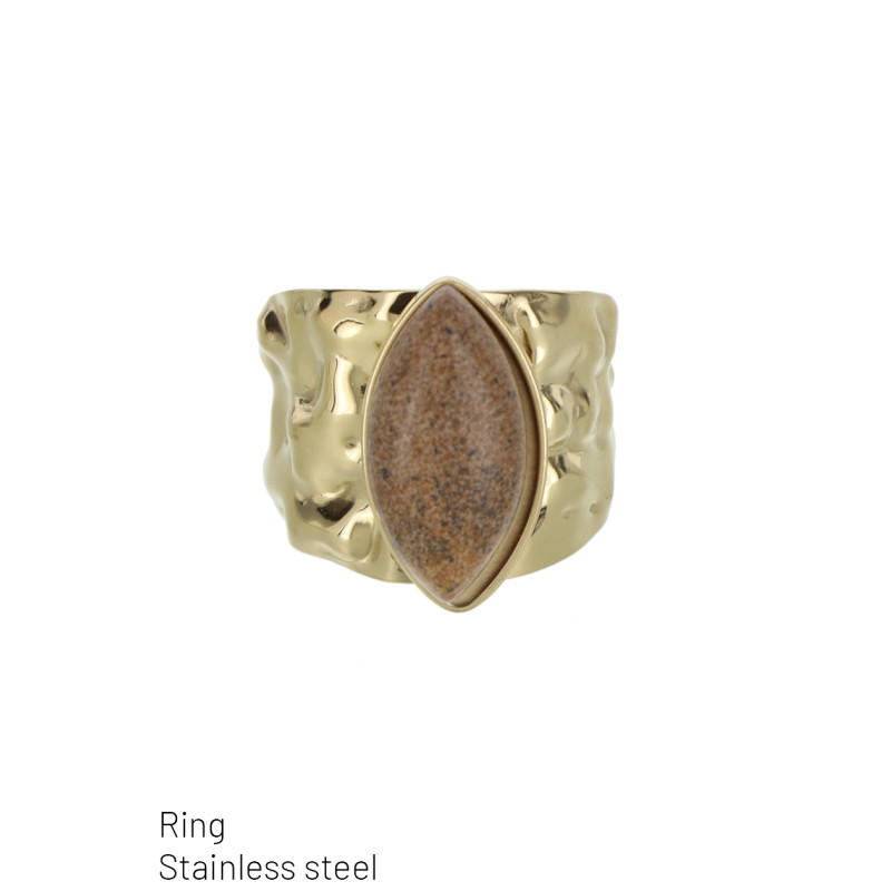 STAAL RING STER MET OVALE VORM EN STEEN