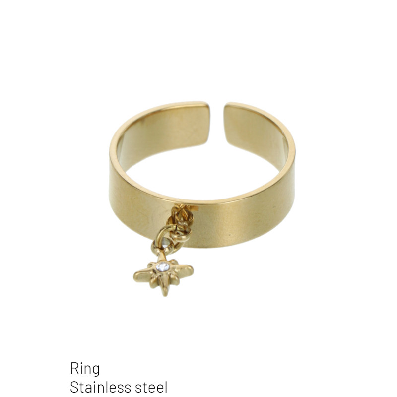 RING STAAL MET STER EN STRASS HANGER