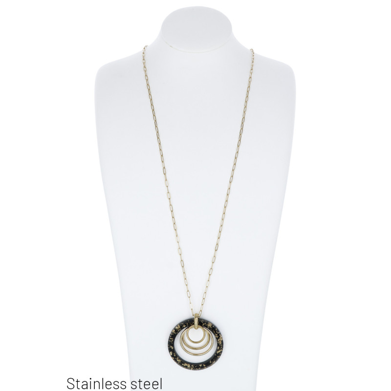 COLLAR EN ACERO, COLGANTE ANILLO RESINA, LENTEJUEL