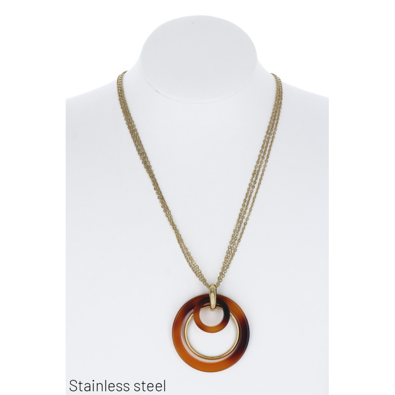 COLLIER EN ACIER 3 RANGS ET PENDENTIF RSINE ROND