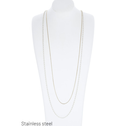 2 ROWS NECKLACE : STEEL CHAIN AND PEARLS