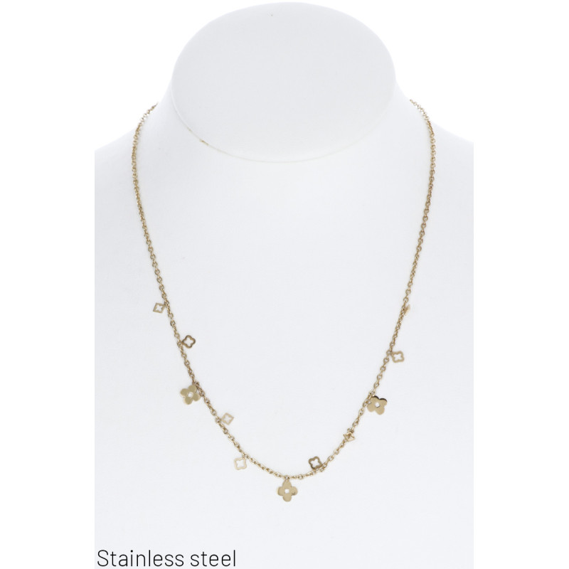 STAAL HALSKETTING MET BLOEM HANGER
