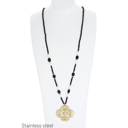 STAAL HALSKETTING LANGE MET STENEN EN HANGER