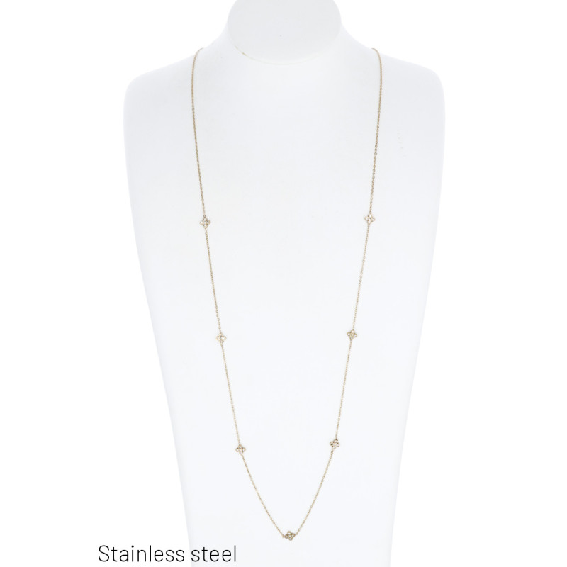 STAAL HALSKETTING LANGE MET KRUIS EN STRASS HANGER