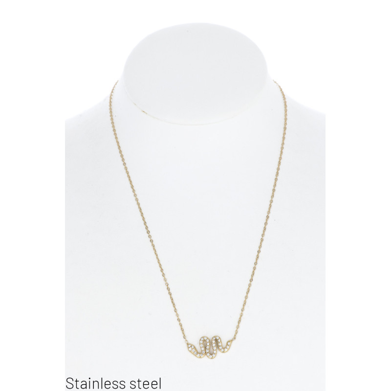 COLLAR EN ACERO CON COLGANTE SERPIENTE Y ESTRAS