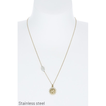 COLLAR EN ACERO CON COLGANTE SOLE Y PERLA