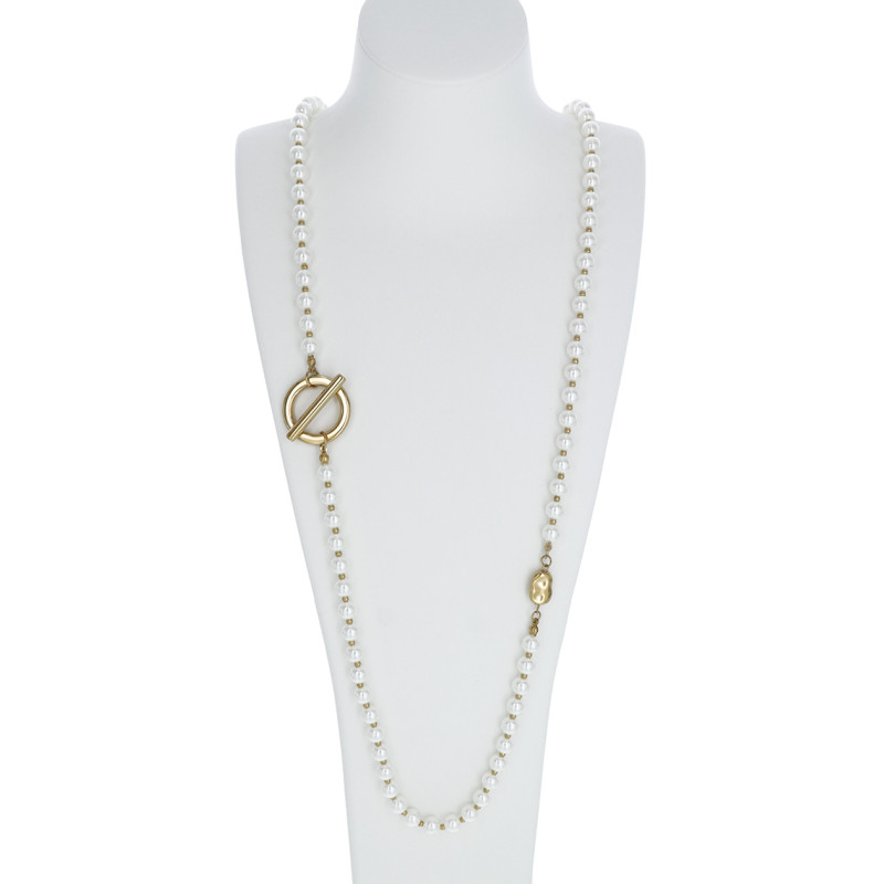 STEEL AND PEARLS NECKLACE WITH RING HANGER