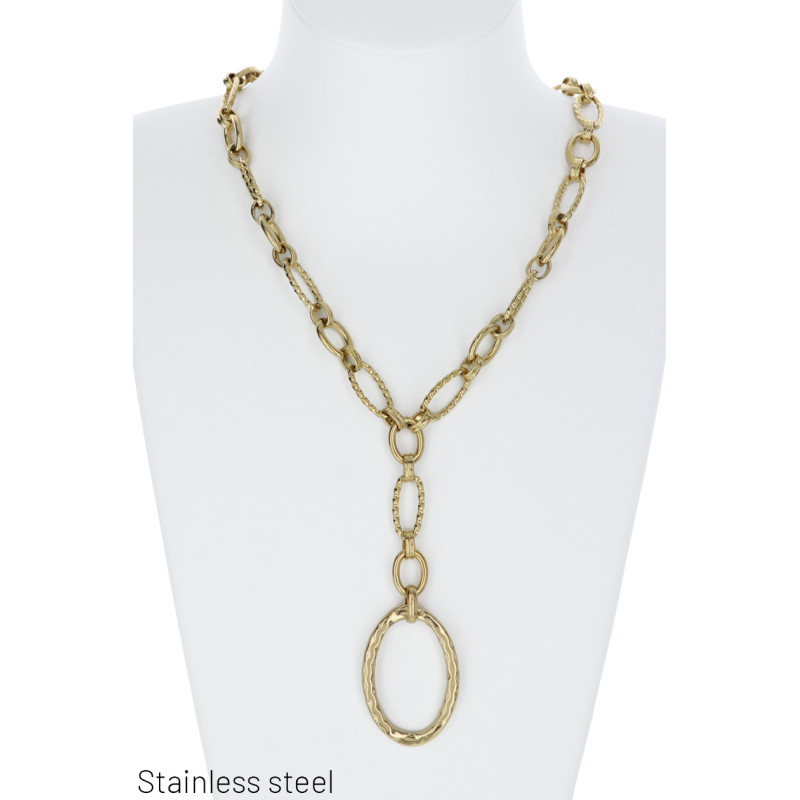 COLLAR EN ACERO CON COLGANTE DE OVAL DE METAL
