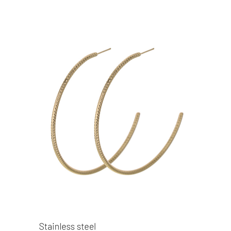 STEEL HOOP EARRINGS  HAMMERED