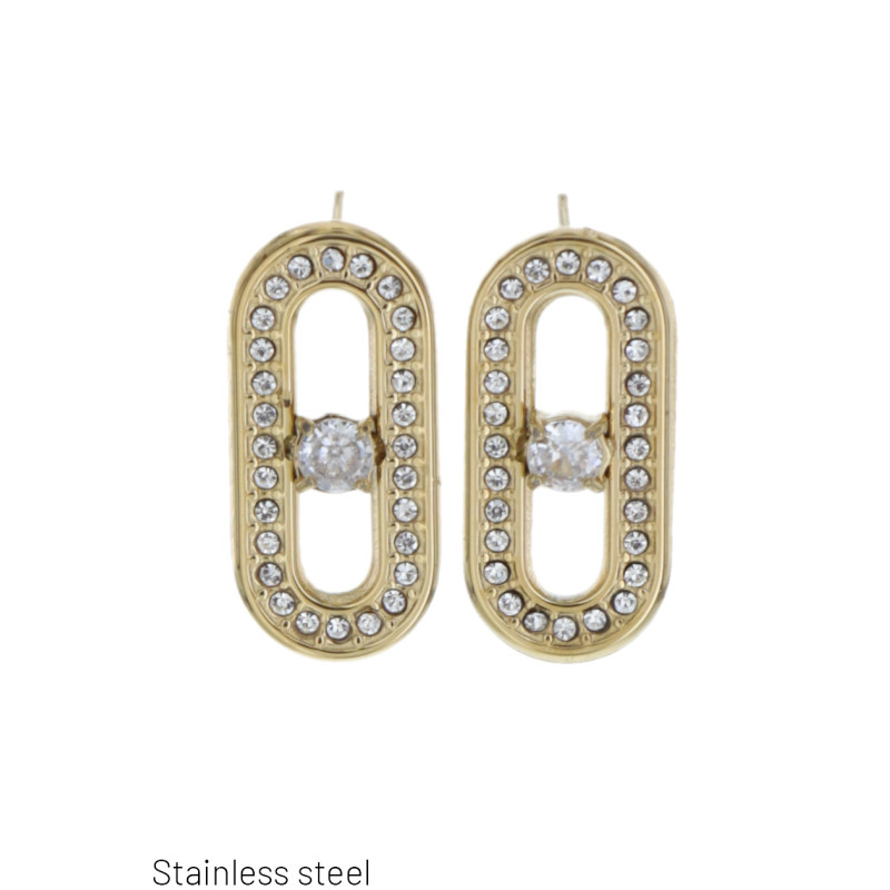 STEEL EARRINGS OVAL SHAPE AND RHINESTONES