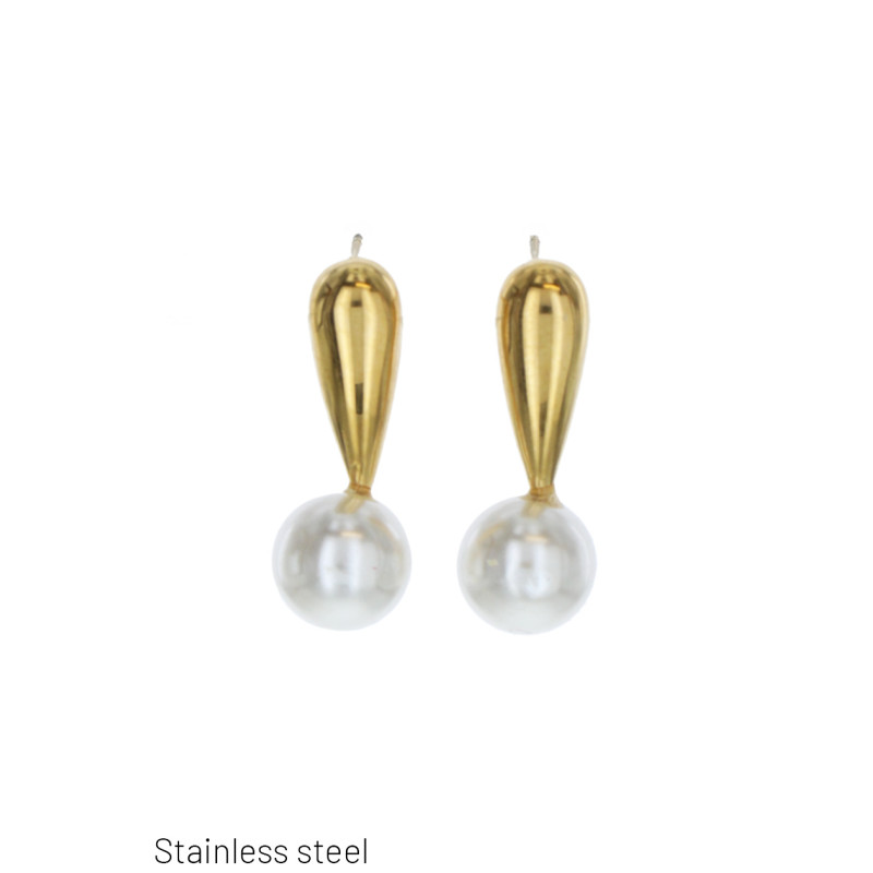PENDIENTES ACERO FORMA DE GOTTA Y PERLA
