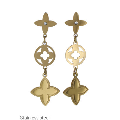 STEEL EARRING FLOWER SHAPE WITH RHINESTONES