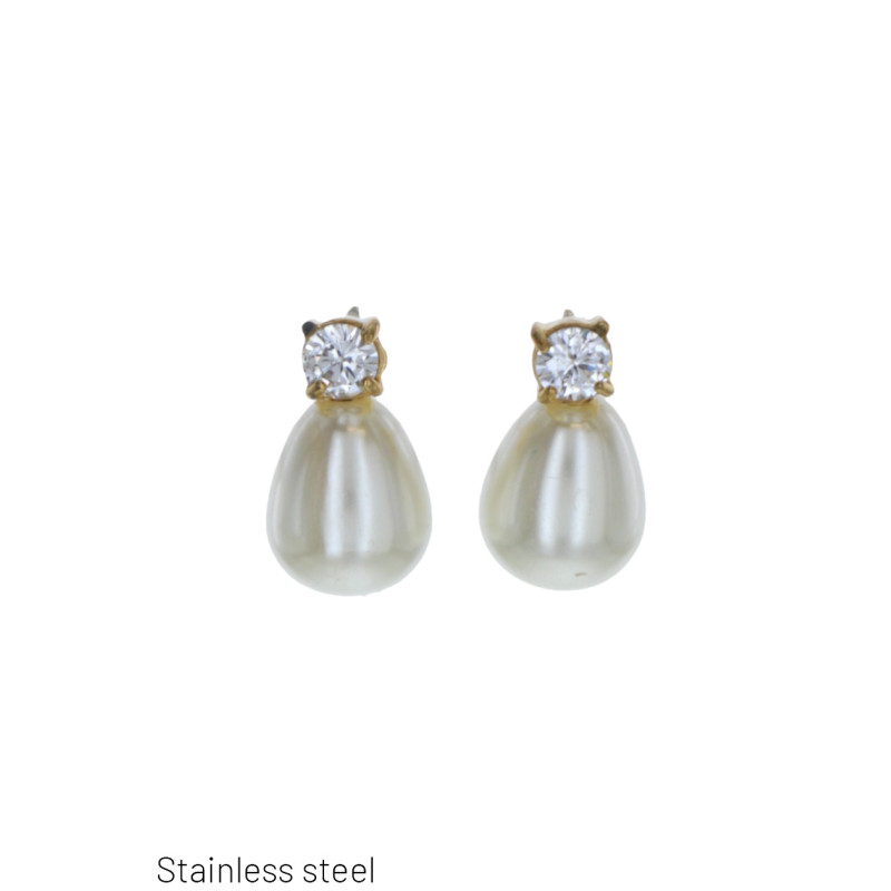 STEEL EARRING  PEARLS AND STRASS