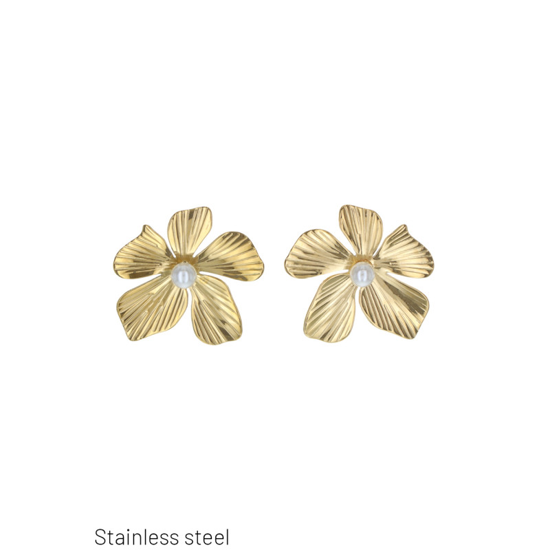 STEEL EARRING FLOWER SHAPE WITH PEARLS