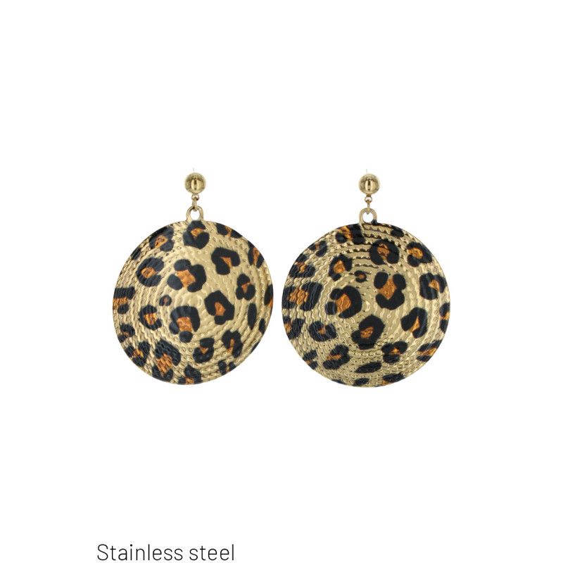 STEEL EARRING ROUND SHAPE WITH ANIMAL PATTERN