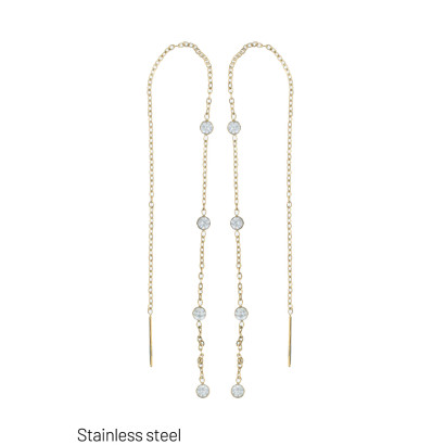 STEEL EARRINGS CHAIN FRINGES & RHINESTONE