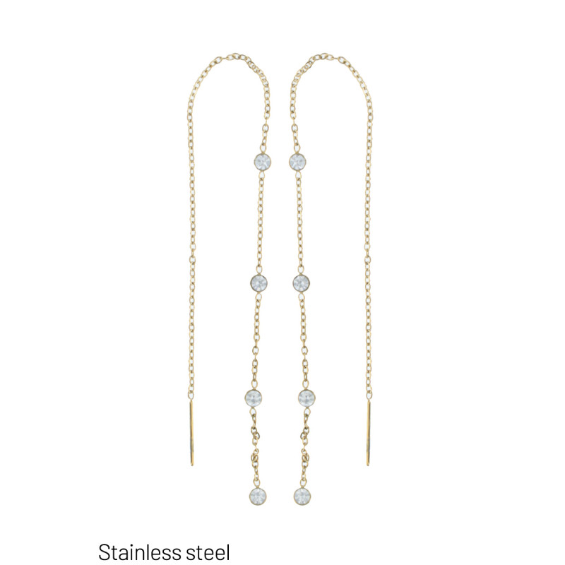 STEEL EARRINGS CHAIN FRINGES & RHINESTONE