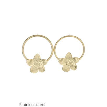 STEEL EARRING ROUND SHAPE WITH FLOWERS