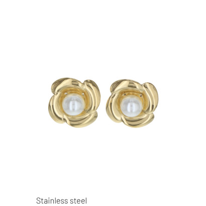 STEEL EARRING FLOWER SHAPE WITH PEARLS