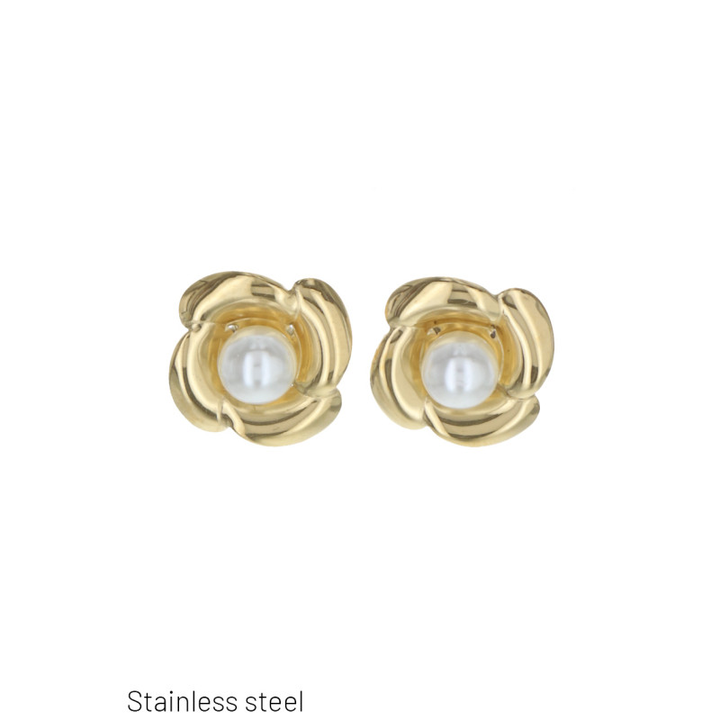 STEEL EARRING FLOWER SHAPE WITH PEARLS