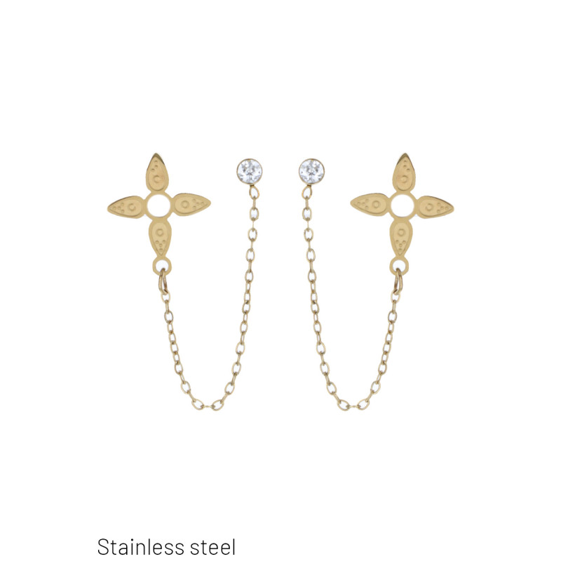 STEEL EARRING FLOWER SHAPE WITH RHINESTONES