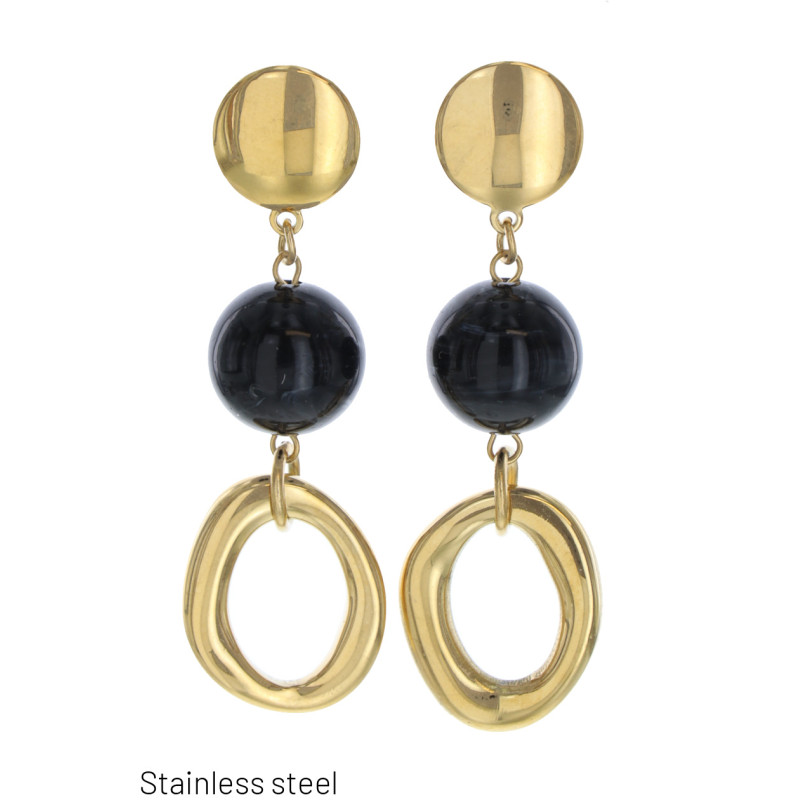 STEEL EARRING WITH BEADS AND OVAL SHAPE PENDANT