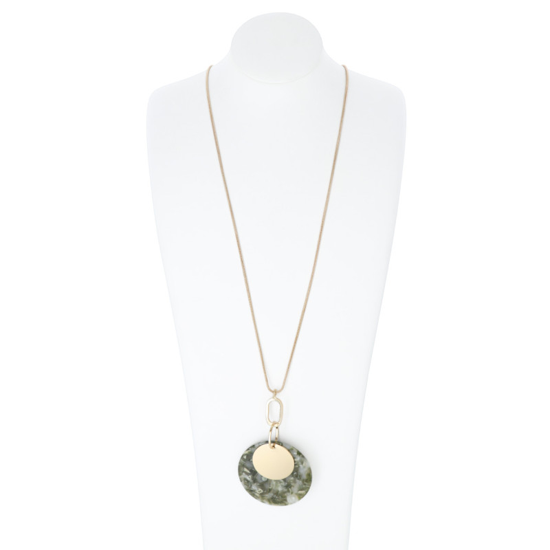 LONG NECKLACE WITH ROUND RESIN & METAL PENDANT