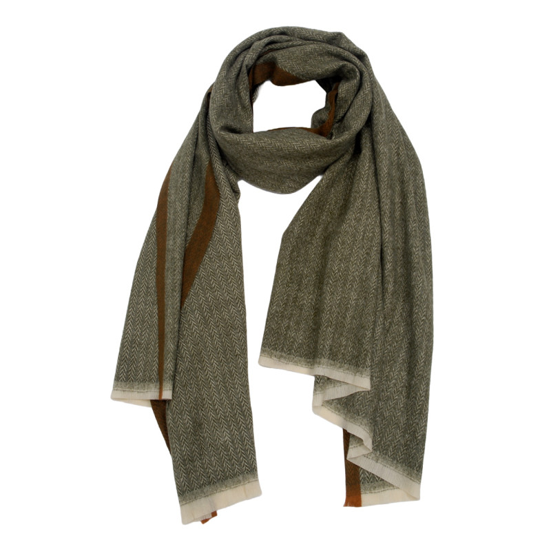 CHARPE TISSE IMPRIME RAYURES AVEC FRANGES