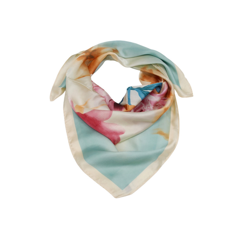 SQUARE POLYSILK SCARF WITH FLOWERS PATTERN