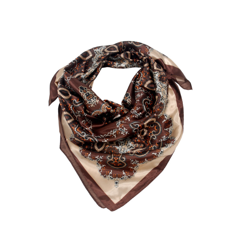 SQUARE POLYSILK SCARF WITH ARABESQUE PATTERN