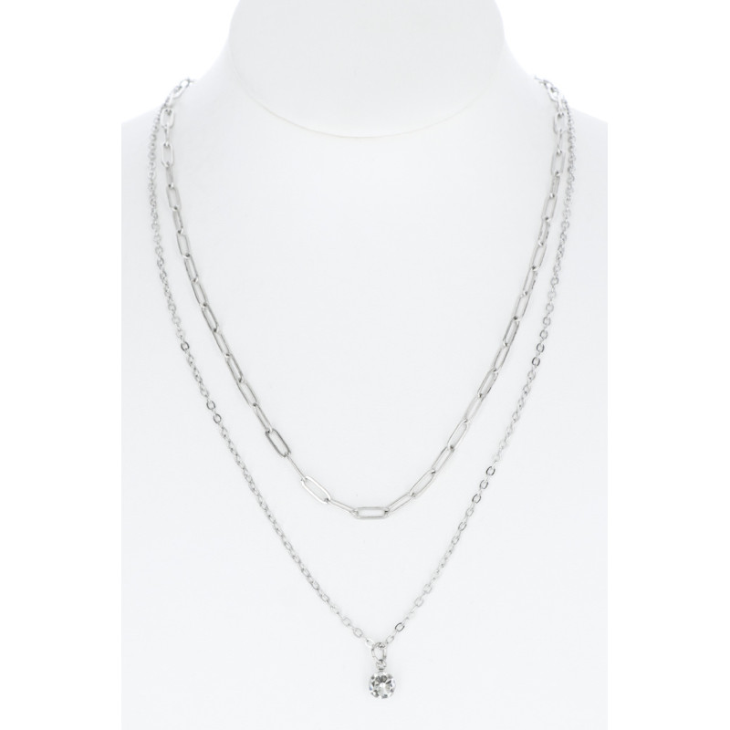 COLLIER 2 RANGS Ú MAILLONS & PENDENTIF STRASS