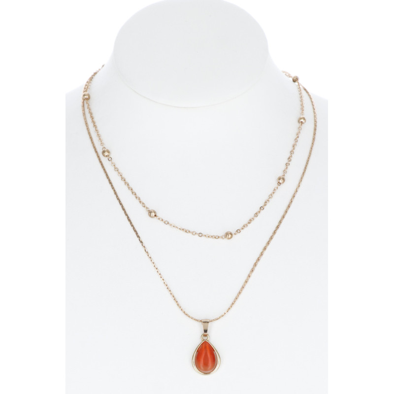 COLLAR 2 HILERAS, BOLLAS CADENA & COLG OJO DE GOTA