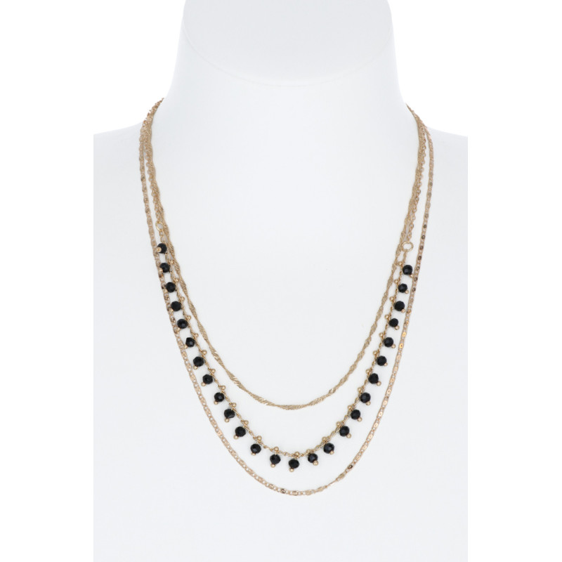 3 ROWS NECKLACE FACETED BEADS AND CHAINS