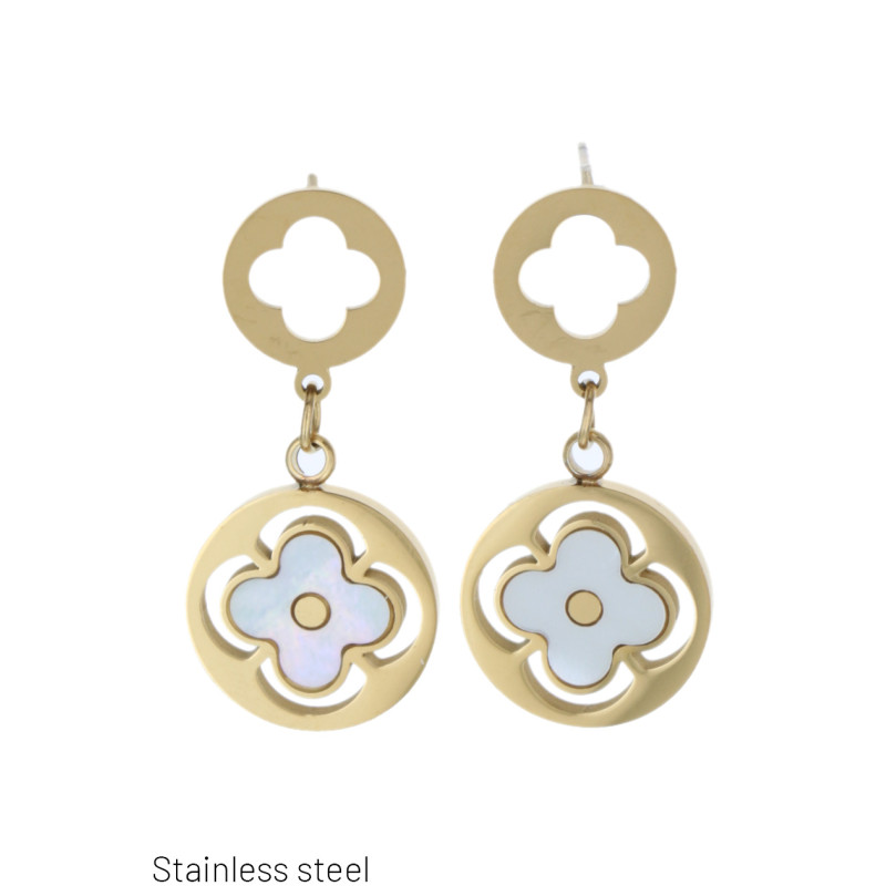 STEEL EARRING ROUND SHAPE WITH FLOWERS