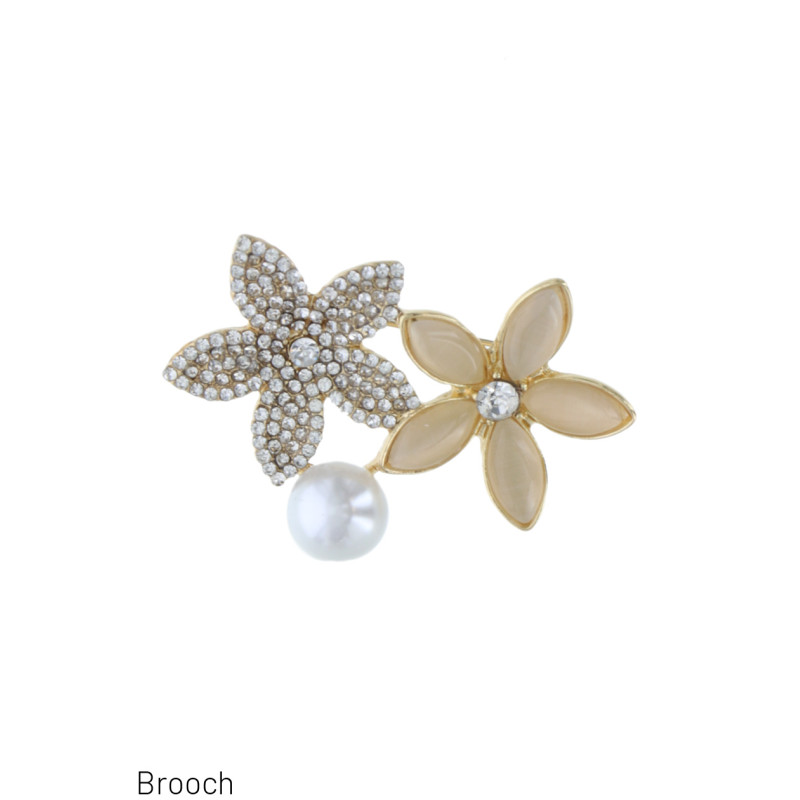 BROCHE FORMA DE FLORE CON ESTRAS Y PERLAS