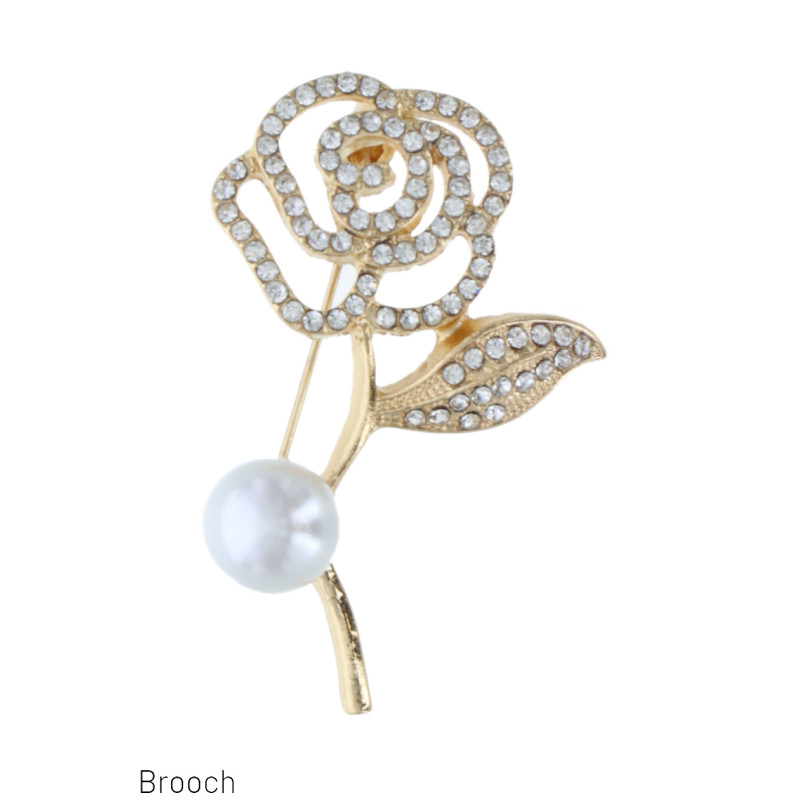 BROOCH FLOWER SHAPE WITH RHINESTONE AND PEARLS