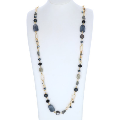 COLLIER LONG À MULTI PIERRES & PERLES